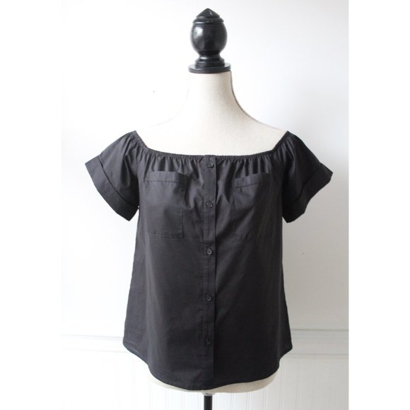 NWT Express Black Off-the-Shoulder Short Sleeve Top with Pockets Size Small - Picture 1 of 7